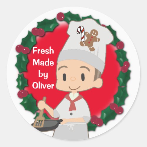 Little Boy Chef Christmas Classic Round Sticker