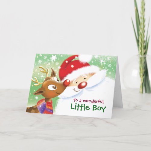 Little Boy Christmas Cute Reindeer  Santa Card