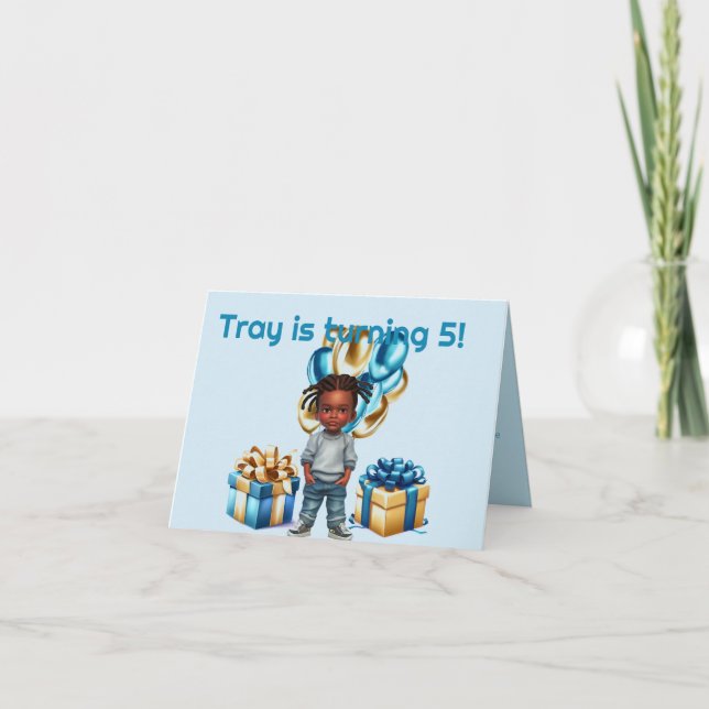 Little Boy Dark Skin Braids Birthday Invitation (Front)