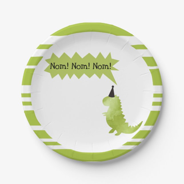 Little Boy Dinosaur Green Dino theme Decorations Paper Plates (Front)