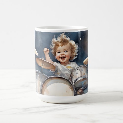 Little Boy Drummer Watercolor Illustration  Coffee Mug