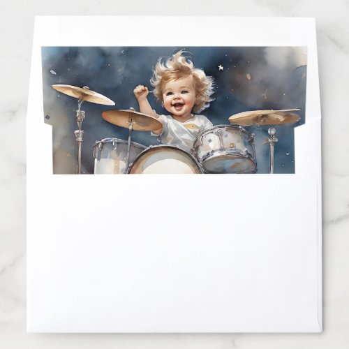 Little Boy Drummer Watercolor Illustration Envelope Liner