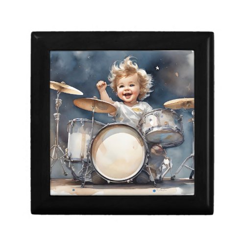 Little Boy Drummer Watercolor Illustration Party Gift Box