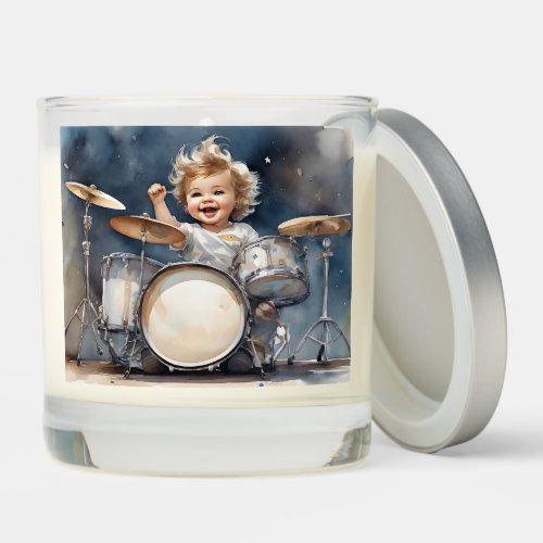 Little Boy Drummer Watercolor Illustration  Scented Candle