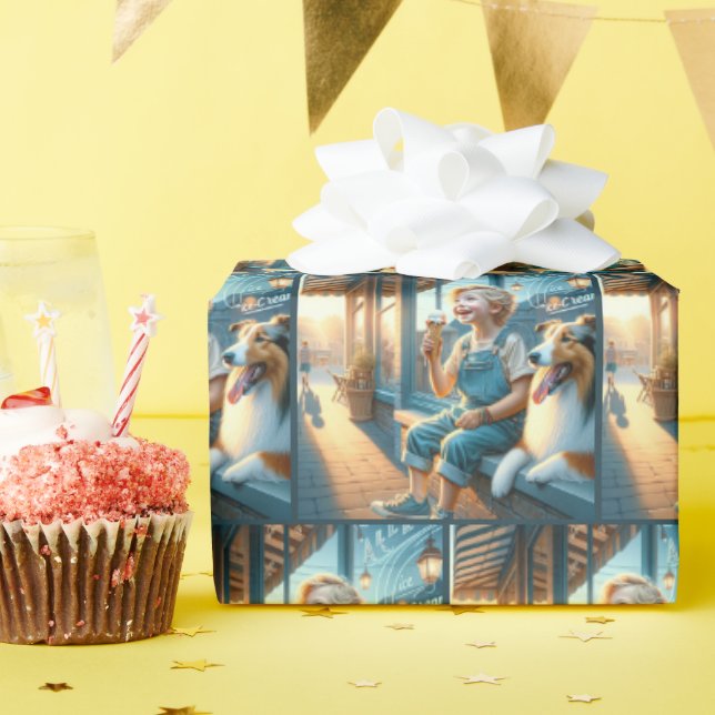 Little Boy Eating An Ice Cream Cone Wrapping Paper (Birthday Party)