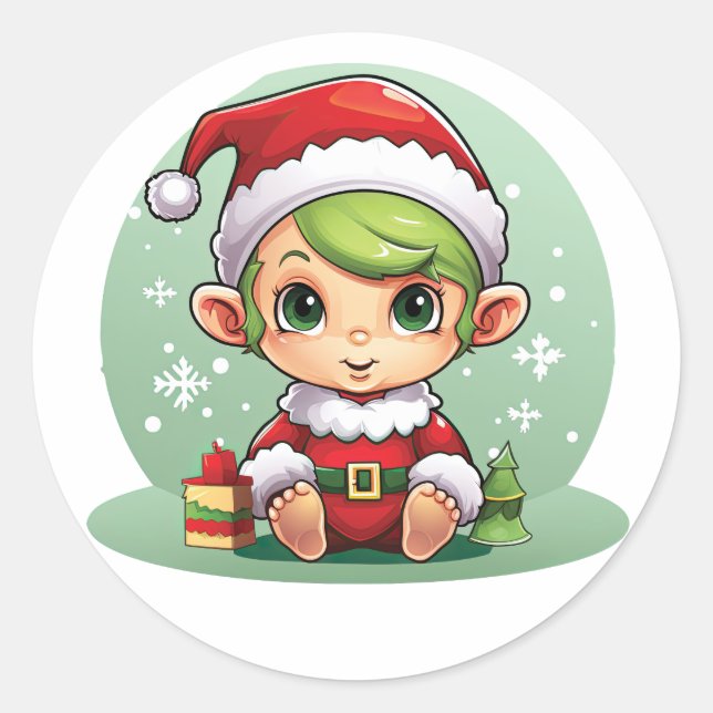 Little Boy Elf Xmas Magic Classic Round Sticker (Front)