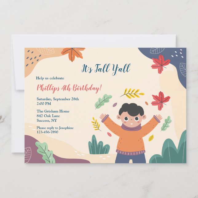 Little Boy Fall Birthday Invitation (Front)