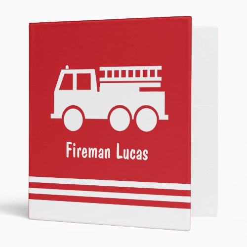  Little Boy Fire Truck With Name Red and White 3 Ring Binder
