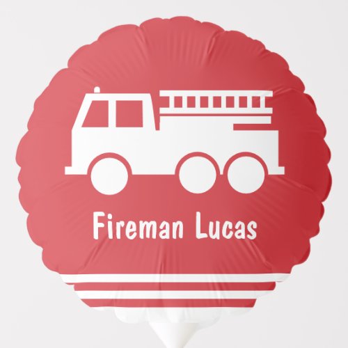 Little Boy Fire Truck With Name Red and White Balloon