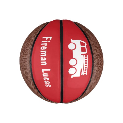 Little Boy Fire Truck With Name Red and White Mini Basketball