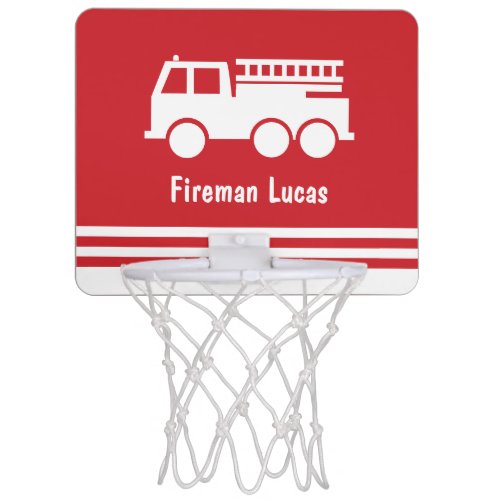 Little Boy Fire Truck With Name Red and White Mini Basketball Hoop