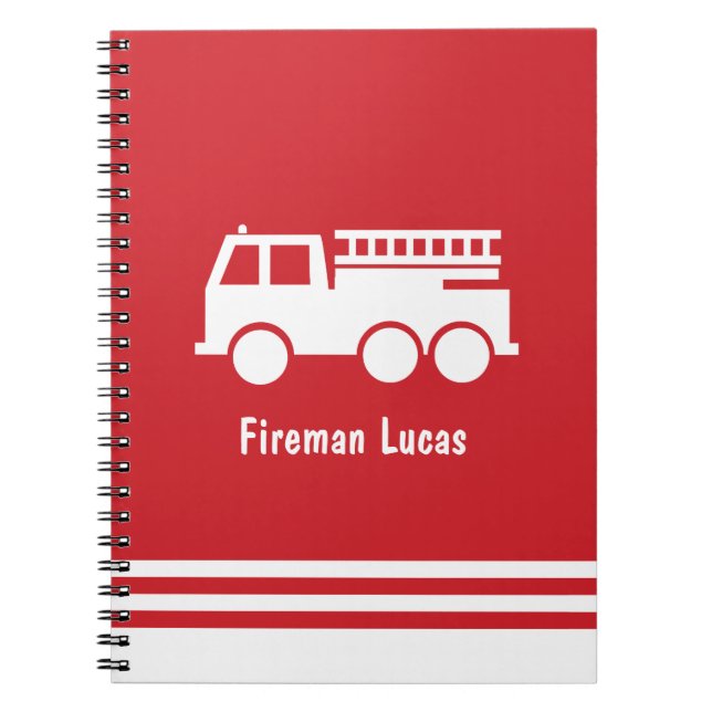  Little Boy Fire Truck With Name Red and White Notebook (Front)