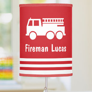  Little Boy Fire Truck With Name Red and White Table Lamp