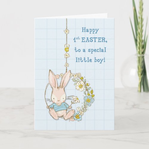 Little Boy First Easter Bunny on Flower Swing Card