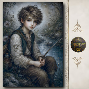 Little Boy Fishing by Creek Tissue Paper