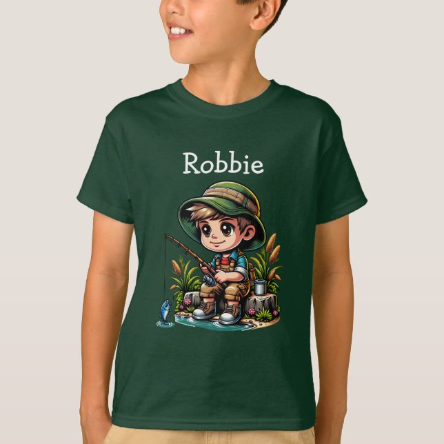 Little Boy Fishing Cartoon Personalized T-Shirt (Front)