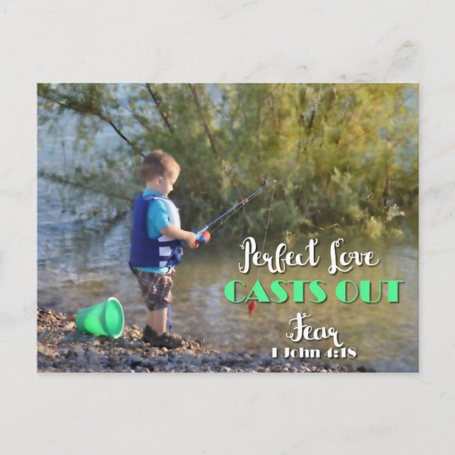Little Boy Fishing Casting Out Fear Post Card (Front)