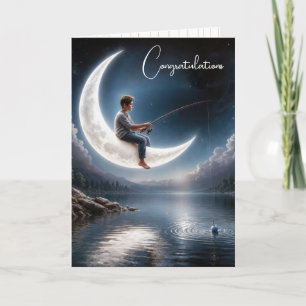 Little Boy Fishing for New Baby Congratulations Card
