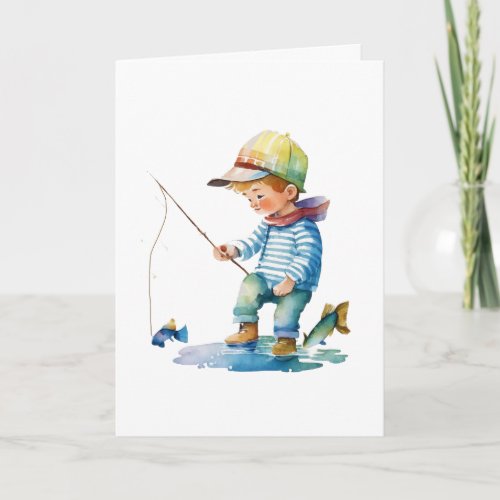 Little Boy Fishing Illustration  Birthday Card