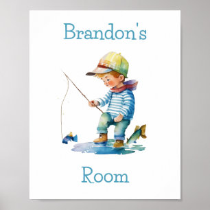 Little Boy Fishing Illustration Personalized Poster