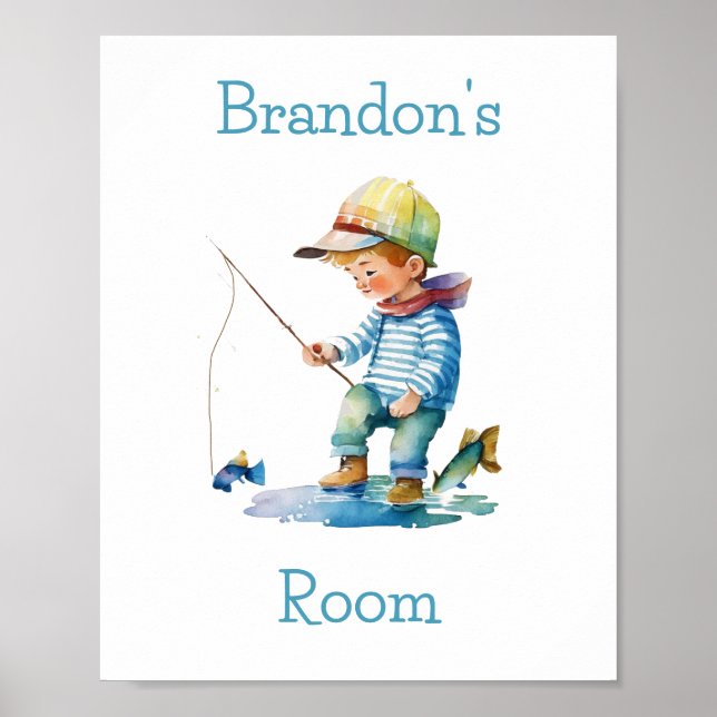 Little Boy Fishing Illustration Personalized Poster (Front)