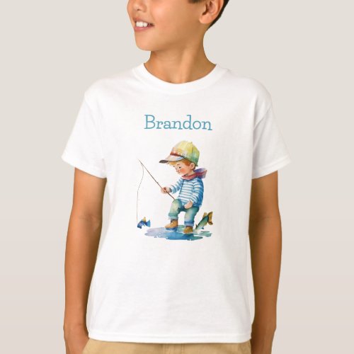 Little Boy Fishing Illustration Personalized T_Shirt