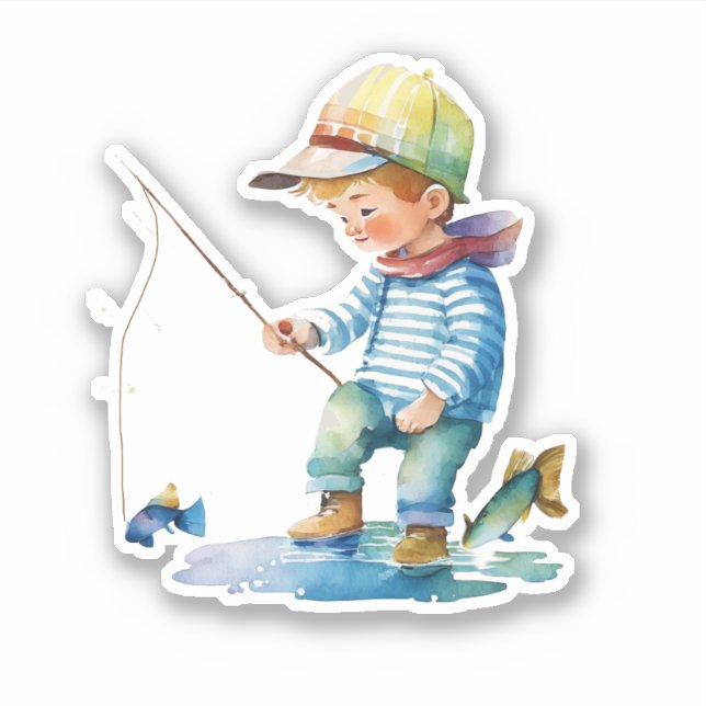 Little Boy Fishing Illustration   Sticker (Front)