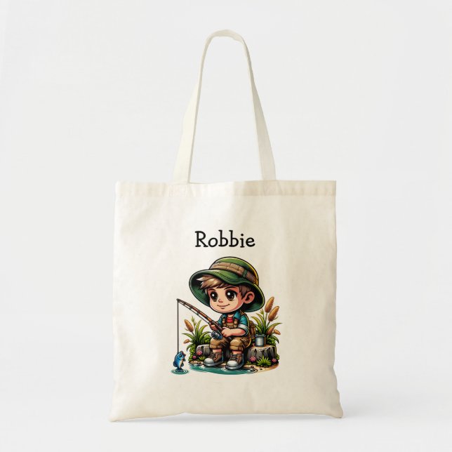 Little Boy Fishing Personalized Tote Bag (Front)