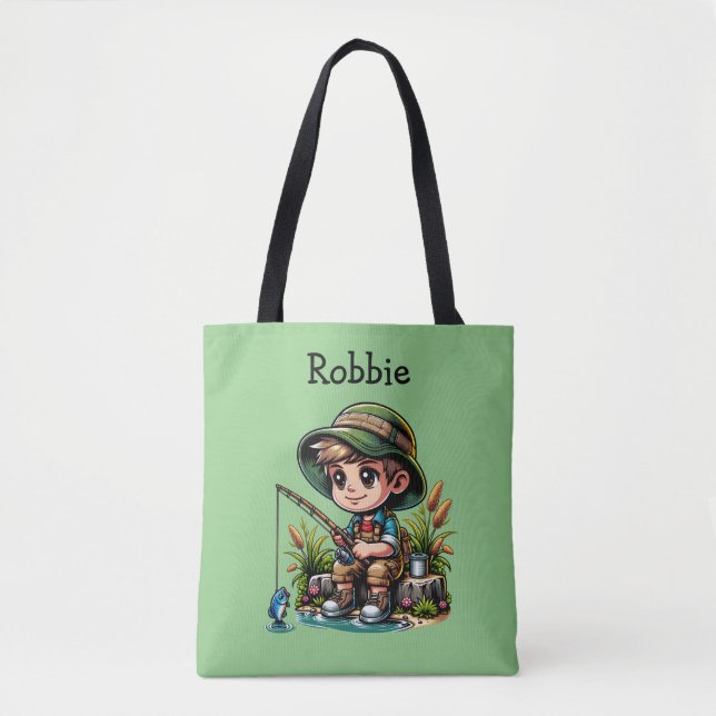 Little Boy Fishing Personalized Tote Bag (Front)