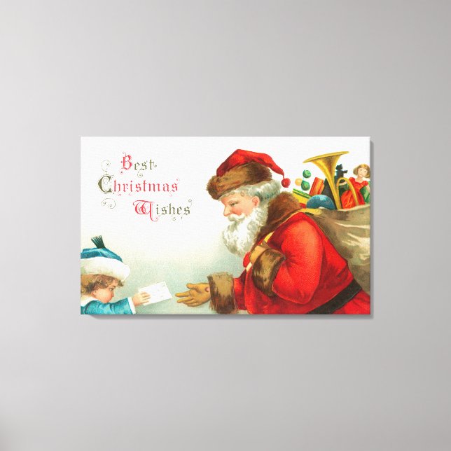 Little Boy Giving Santa a Letter Canvas Print (Front)