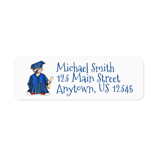 Little Boy Graduate Blue Cap Gown Graduation Party Label (Front)
