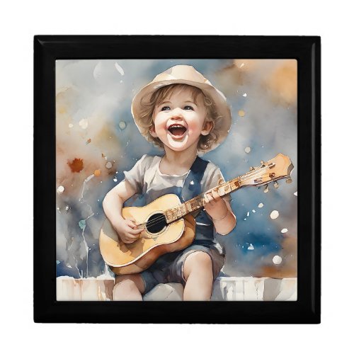 Little Boy Guitar Singing Watercolor Illustration  Gift Box