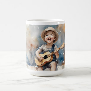Little Boy Guitar Watercolor Illustration Coffee Mug