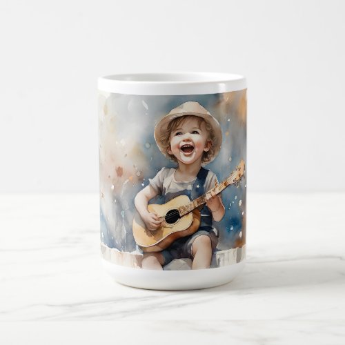 Little Boy Guitar Watercolor Illustration  Coffee Mug