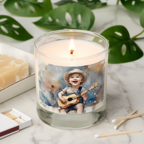Little Boy Guitar Watercolor Illustration  Scented Candle