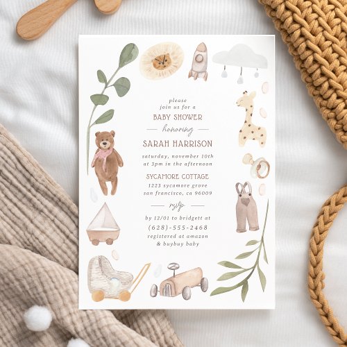 Little Boy Hand Painted Toys  Custom Baby Shower Invitation