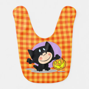 Little Boy in Costume w/Pumpkin Orange Gingham Bib