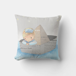 Little Boy in Dream Boat Accent Pillow