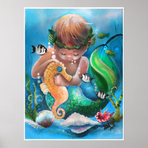 Little Boy Merm and his sea horse Poster