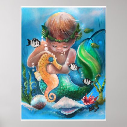 Little Boy Merm and his sea horse Poster