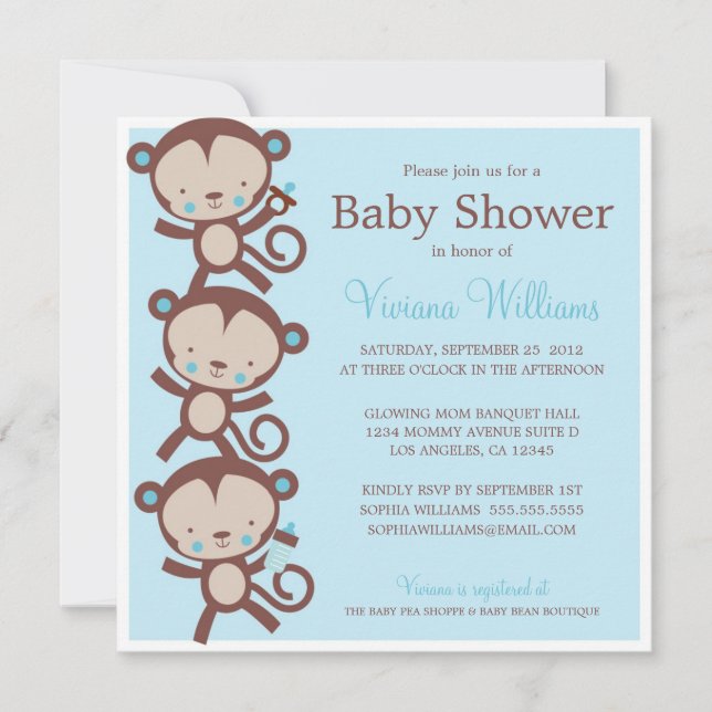 LITTLE BOY MONKEYS | BABY SHOWER INVITATION (Front)