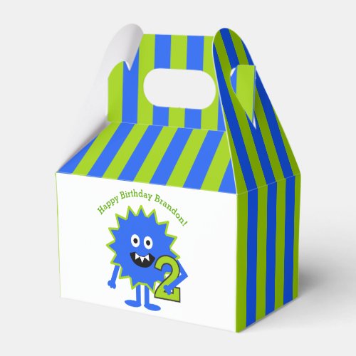 Little Boy Monster 2nd Birthday Blue Green Stripes Favor Boxes