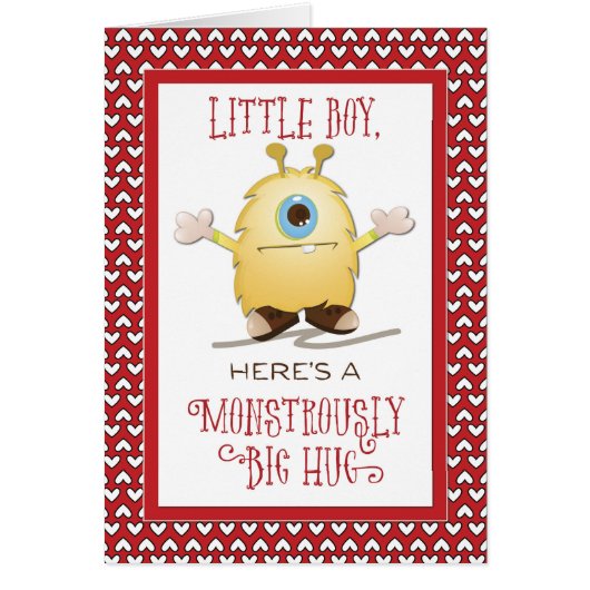 Little Boy Monster Hug Valentine Hearts (Front)