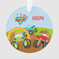 Little Boy Monster Trucks Name and Photo Christmas