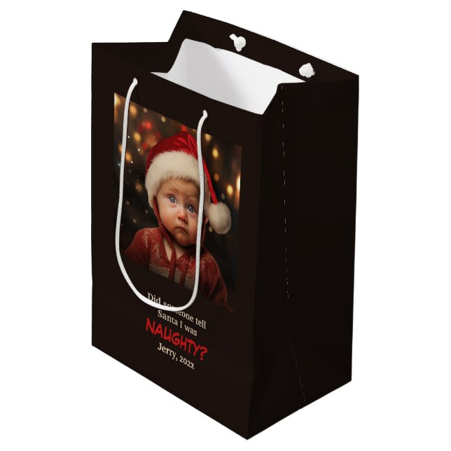 Little Boy Naughty List Fun Christmas Medium Gift Bag (Front Angled)