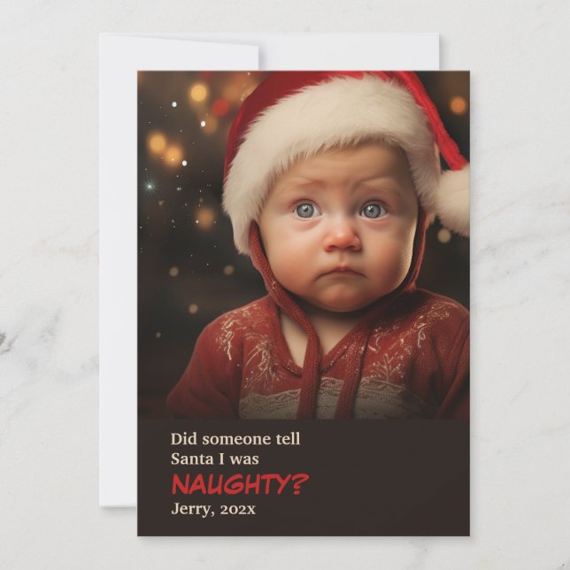 Little Boy Naughty List Fun Photo Christmas Card (Front)