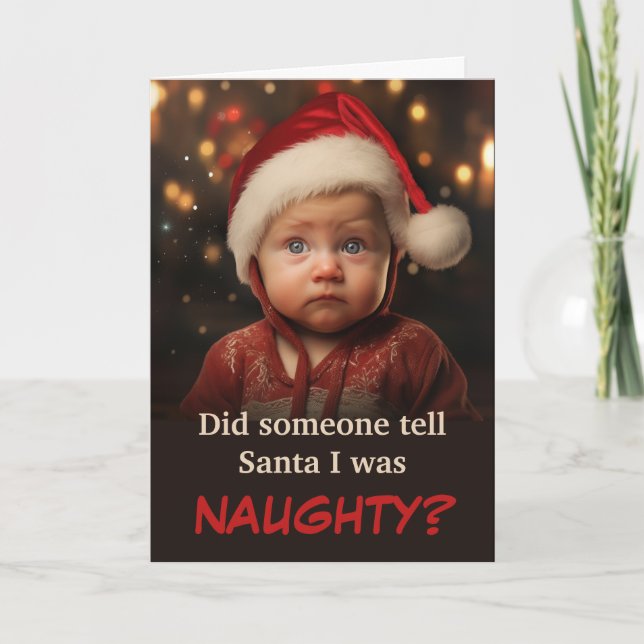 Little Boy Naughty List Photo Christmas Card (Front)