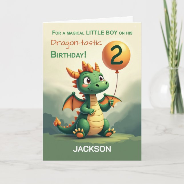 Little Boy Personalize 2nd Birthday Cute Dragon Card (Front)