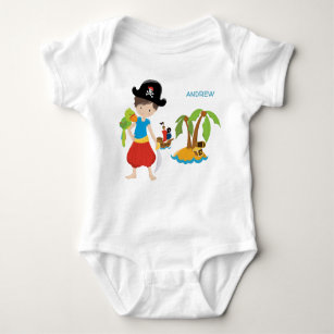 Little Boy Pirate with Treasure and Parrot Baby Bodysuit