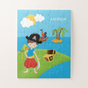 Little Boy Pirate with Treasure and Parrot Jigsaw Puzzle